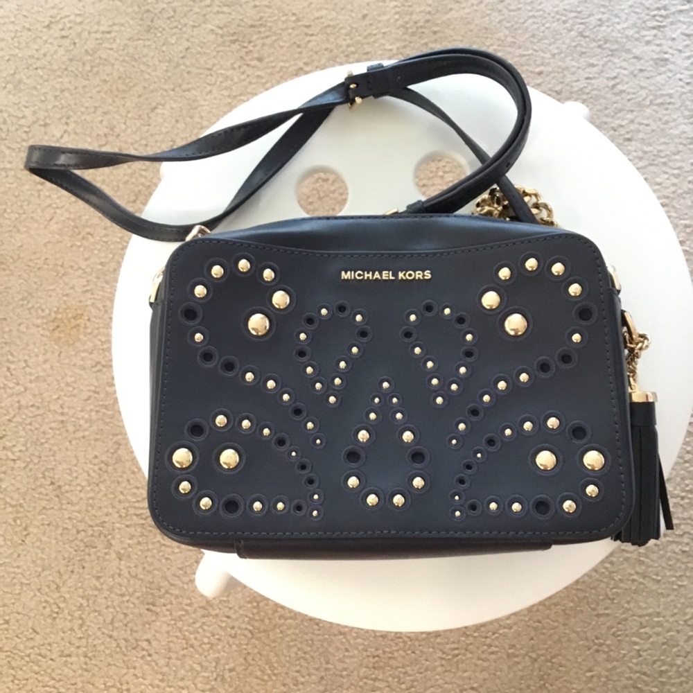 Michael Kors Navy and Gold Crossbody Bag